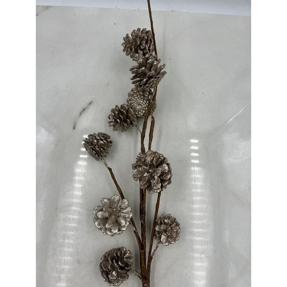 Balsam Hill Pinecone Floral Spray Picks Champagne Glittered Color Lot of 6
